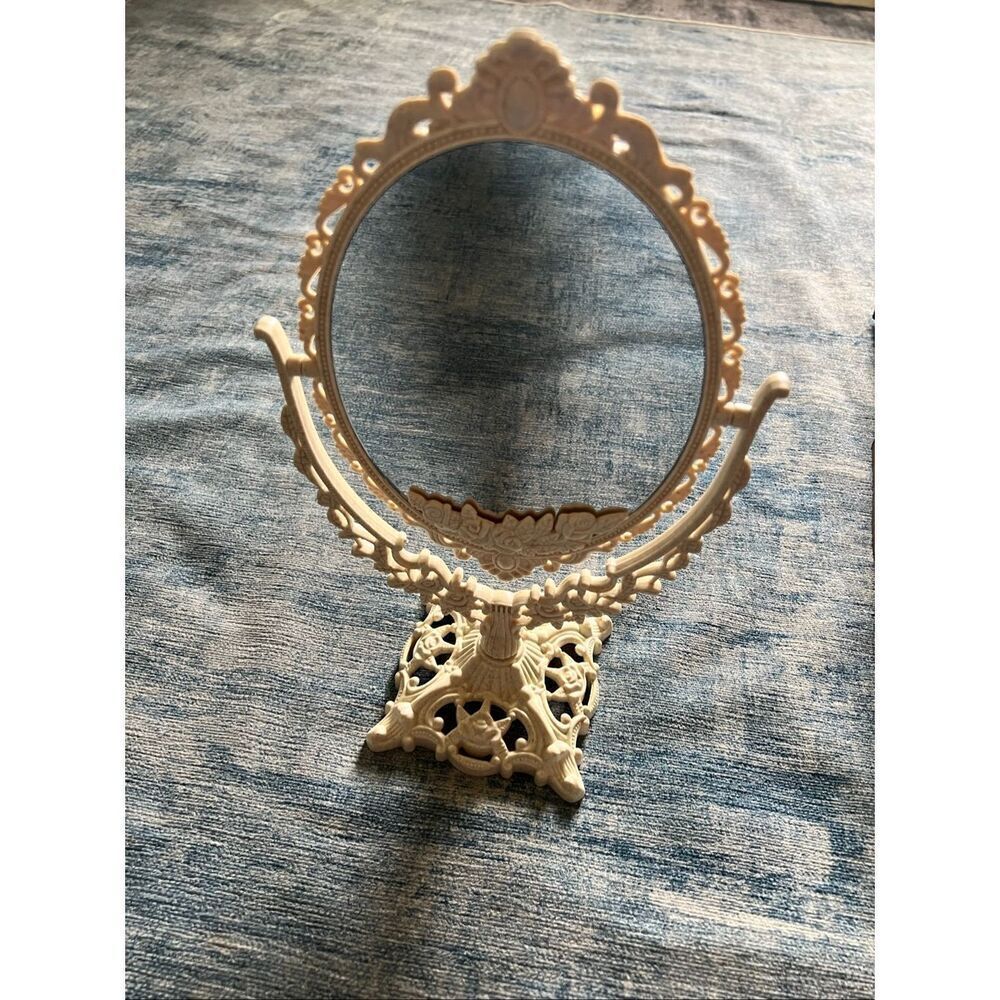NIB! Cream Beige Vintage Style Scroll Ornate Style Tabletop Vanity Mirror
